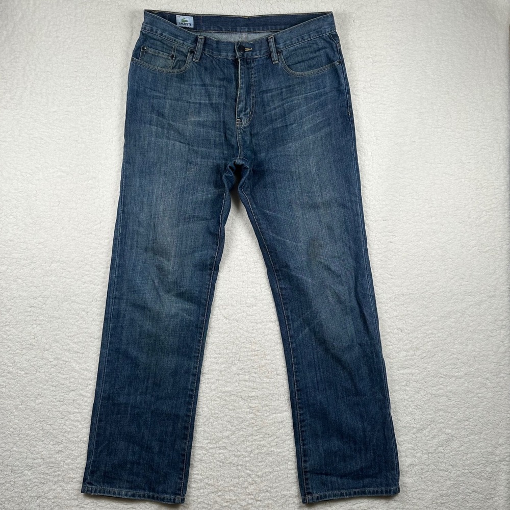 Lacoste Mens 44 (34x33) Straight Leg Blue Denim Jeans Workwear Designer Casual‎